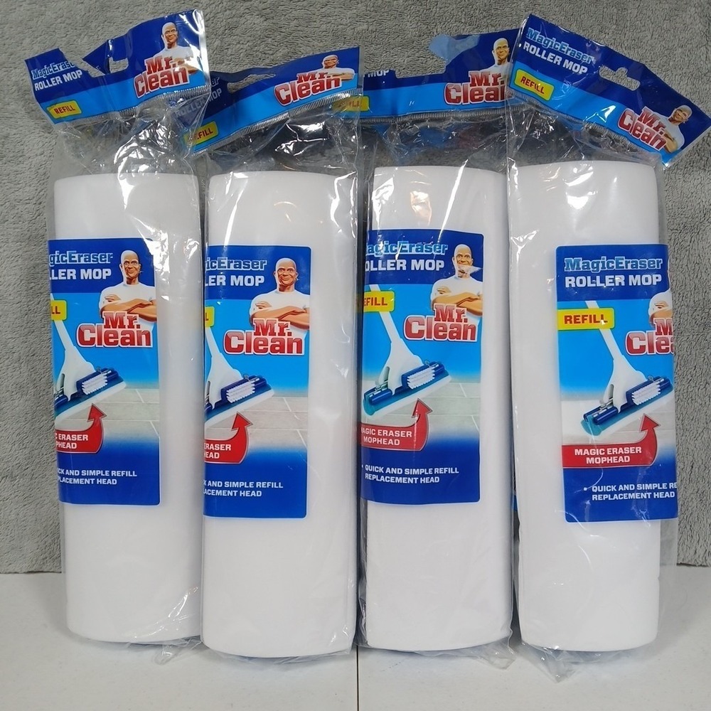 Mr Clean Magic Eraser Roller Mop Refill 4 Pack White Blue Cleaning
